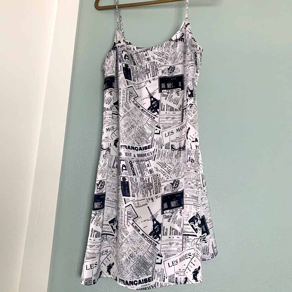 Form Fitting French Newspaper Print Dress